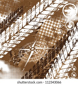 Brown background with halftones and tire tracks