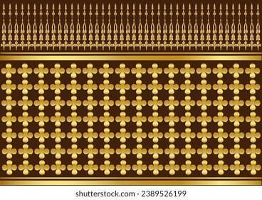 Brown background with luxurious golden Thai art pattern Used to print on fabric packaging paper or wallpaper