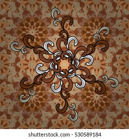 Brown background. Mandala. Light. Doodles. Vector illustration.