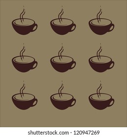 Brown background of many cups of coffee