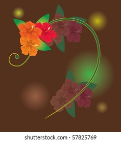 Brown background with orange flowers. Vector illustration