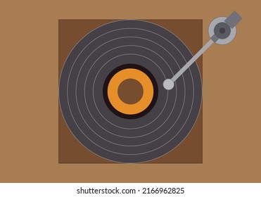 Brown background of record player with vinyl.