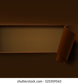 Brown background with rolled paper. Template for brochure, banner, poster or flyer. Vector illustration.