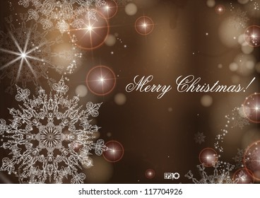 Brown background with snowflakes. Vector illustration. Eps 10.