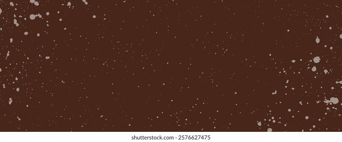 Brown background with a splatter texture. The background is dark brown with scattered lighter brown spots, creating a dynamic, artistic look. Aesthetic background vector. Brown background.