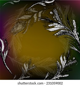 brown background with stylized bird feathers graphic. Vector 