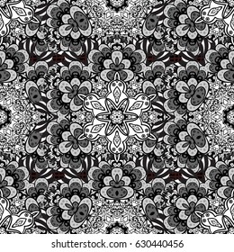 Brown background. Vector doodle sketch pattern, graphic illustration. Abstract geometric floral seamless background. Brown seamless pattern. Tribal ethnic ornate decoration, lace repeating texture.