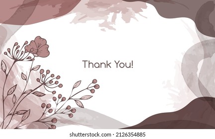 Brown background. Vector watercolor with doodle flowers drawn by hand. Template for the inscription.