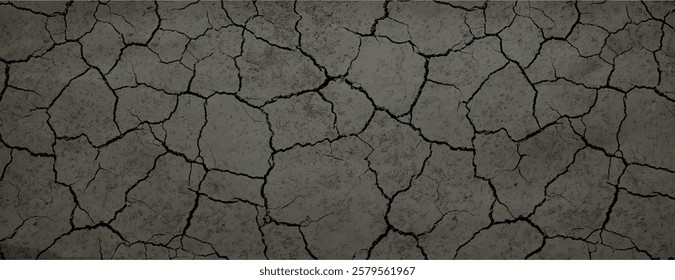 Brown background vector.Cracked earth background with a dry, textured style. The background is brown, with a brown, rugged appearance. Dry cracked soil texture background.