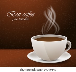 Brown background with white coffee cup