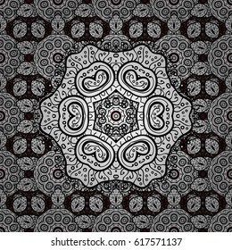 Brown background with white elements. Oriental style arabesques. Vector white pattern. Vector illustration. Seamless white textured curls.