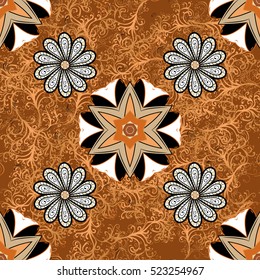 Brown background. White. Mandala. Vector illustration.