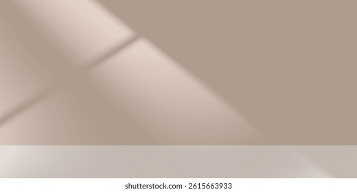 Brown Background,Blur gradient light, shadow on wall studio background for product display,Beige Backdrop for Autumn banner,Vector for Spring,Summer  3D podium stand with sunlight reflection on floor