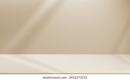 Brown Background,Empty Studio Wall Room and Podium with Light,Window Shadow,Minimal Backdrop 3D Beige Display Room with Stand Mockup for product presentation,Easter Sale, Spring,Summer,Autumn Banner