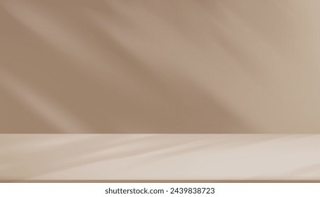 Brown Background,Studio Wall Room with Light,Shadow on Cream Podium Display for Spring,Summer Product Present,Vector Backdrop Empty 3d Beige Stage Stand Scene Platform with Sunlight 