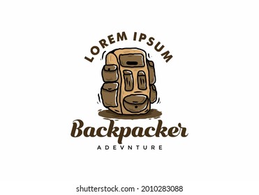 Brown backpack for backpacker illustration drawing design