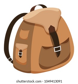 Brown backpack cartoon design icon vector illustration isolated on white background.