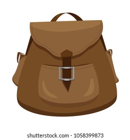 Brown backpack cartoon design icon vector illustration isolated on white background.