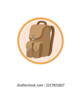 
icono de la mochila marrón en círculo sobre el fondo blanco