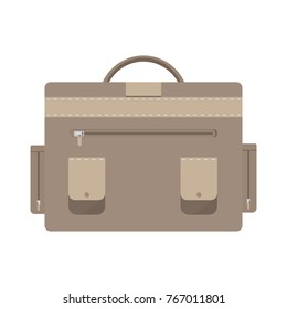 Brown backpack isolated on white background.Flat design vector illustration