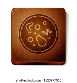 Brown Bacteria icon isolated on white background. Bacteria and germs, microorganism disease causing, cell cancer, microbe, virus, fungi. Wooden square button. Vector Illustration