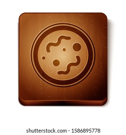 Brown Bacteria icon isolated on white background. Bacteria and germs, microorganism disease causing, cell cancer, microbe, virus, fungi. Wooden square button. Vector Illustration