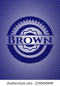 Brown badge with denim background. Vector Illustration. Detailed. 