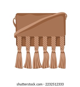 Bolsa marrón en la ilustración vectorial de estilo boho. Elementos de diseño y accesorio de vintage aislados en fondo blanco. Concepto de moda y estilo bohemio
