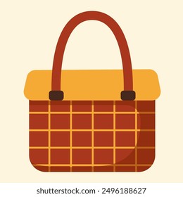 Brown bag with checkered print. Vector illustration in flat style