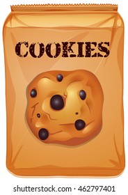 Brown bag of chocolatechip cookies illustration