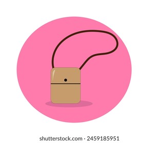 brown bag with a long strap on a pink background