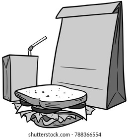 Brown Bag Lunch Illustration - A vector cartoon illustration of a Brown Bag Lunch.