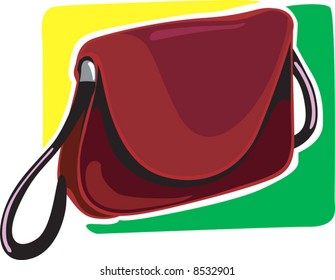 A brown bag on yellow and green background.	