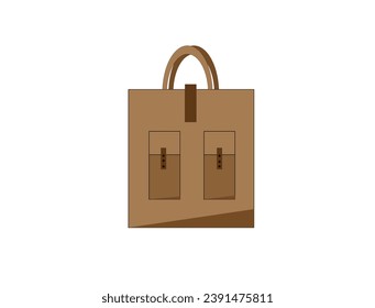 brown bag with short handles, with pockets, with shadows on a white background