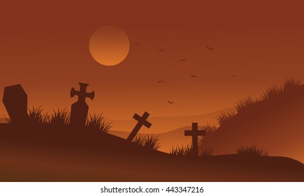 Brown bakcgrounds graveyards Halloween silhouette vector illustration