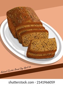 Pan cocido marrón también conocido como pan de zucchini servido en plato blanco en la mesa, Día Nacional del Pan de Zucchini 25 de abril