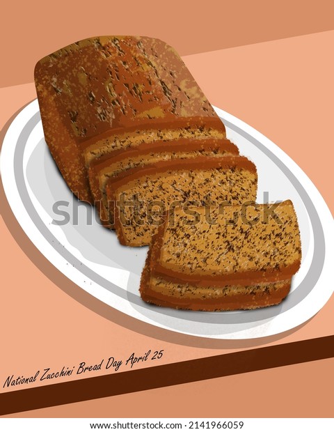 Brown
baked bread also known as zucchini bread served on white plate on
the table, National Zucchini Bread Day April
25