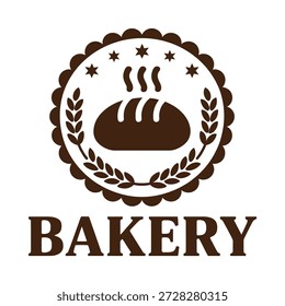 Braunes Bäckerei-Logo mit Brot und Lorbeerkranz auf weißem Hintergrund Symbol