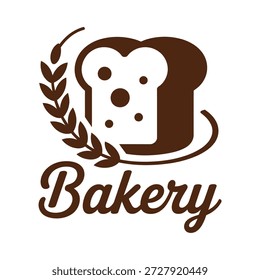 Brown bakery logo with bread and wheat leaves illustration icon