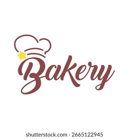 Brown Bäckerei Text Logo mit Chef Hut Umriss und gelben Stern Dekoration Vektorgrafik