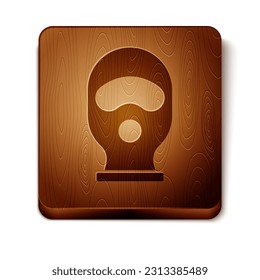 Brown Balaclava icon isolated on white background. A piece of clothing for winter sports or a mask for a criminal or a thief. Wooden square button. Vector