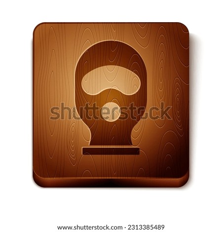 Brown Balaclava icon isolated on white background. A piece of clothing for winter sports or a mask for a criminal or a thief. Wooden square button. Vector
