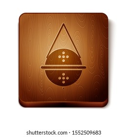Brown Ball tea strainer icon isolated on white background. Wooden square button. Vector Illustration