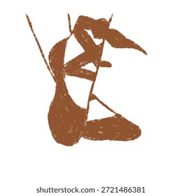 Brown Ballet Pointe Shoe Isolated on White Background. Hand Drawn Ballerina Slipper Sketch for Dance Studio and Art. Minimalist Artistic Vector Illustration.