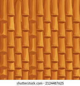 Brown bamboo background in cartoon style. Wall, roof from sticks, tropical, Asian decoration. Vertical design. 