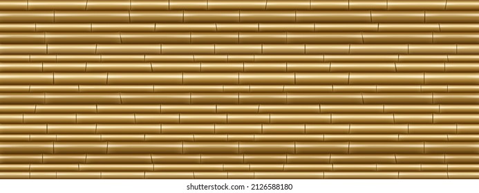 Brown bamboo wall texture. Seamless pattern with horizontal tree sticks. Vector cartoon background with tropical plant stems. Japanese or chinese cane wall or mat