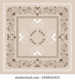 Brown bandana kerchief paisley fabric patchwork abstract vector seamless pattern.