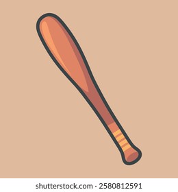 brown baseball stick with outline flat vector design.