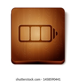 Brown Battery charge level indicator icon isolated on white background. Wooden square button. Vector Illustration