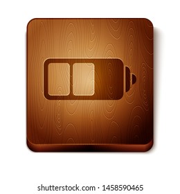 Brown Battery charge level indicator icon isolated on white background. Wooden square button. Vector Illustration